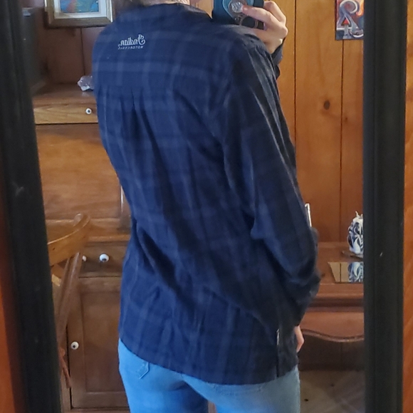 Indian Motorcycle navy blue gray and black plaid button down longsleeve shirt. - Picture 5 of 16